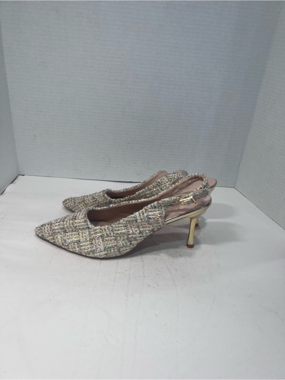 Tweed Slingback Pointed-Toe Kitten Heels - Multicolor